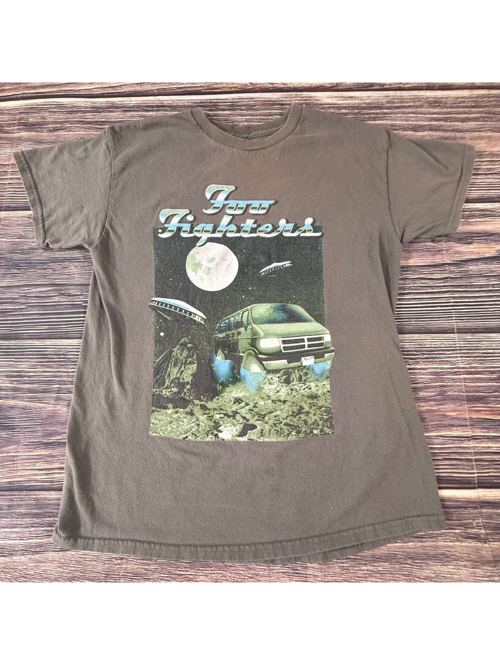 Foo Fighters T-Shirt Mens Medium Gray UFO Alien Van Moon Graphic Band Tee